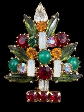 Weiss Candle Christmas Tree Vintage Figural Costume Brooch rhinestones